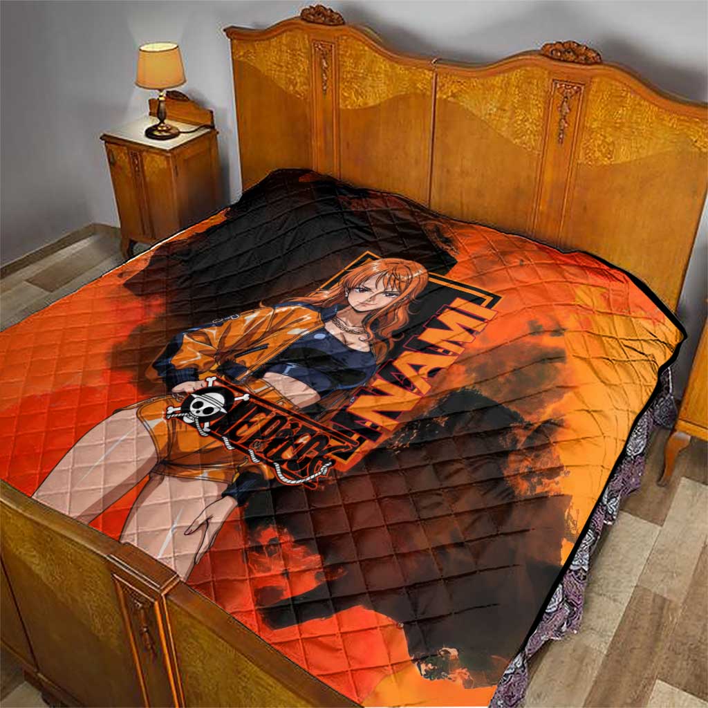 Nami One Piece Orange and Black Theme Quilt with Navigator Pose and Weather Staff Design - The Mazicc