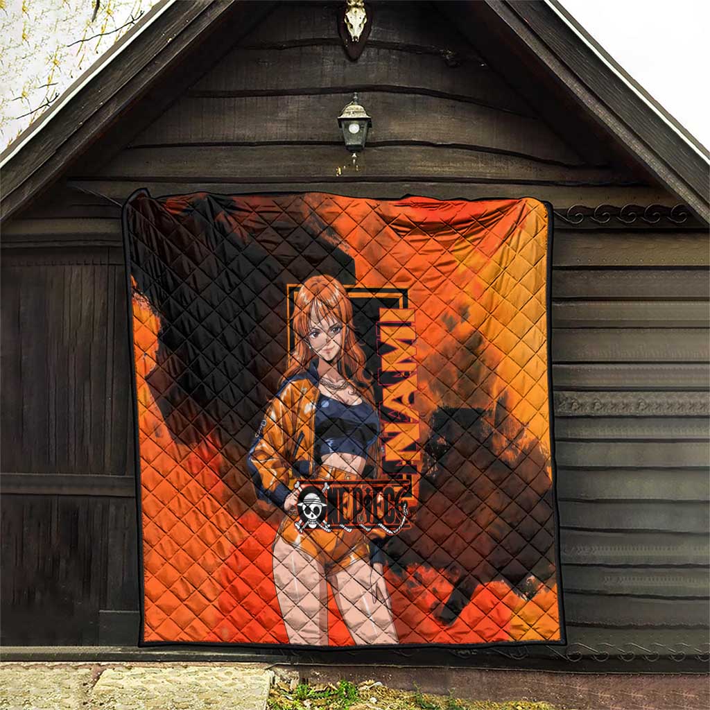 Nami One Piece Orange and Black Theme Quilt with Navigator Pose and Weather Staff Design - The Mazicc