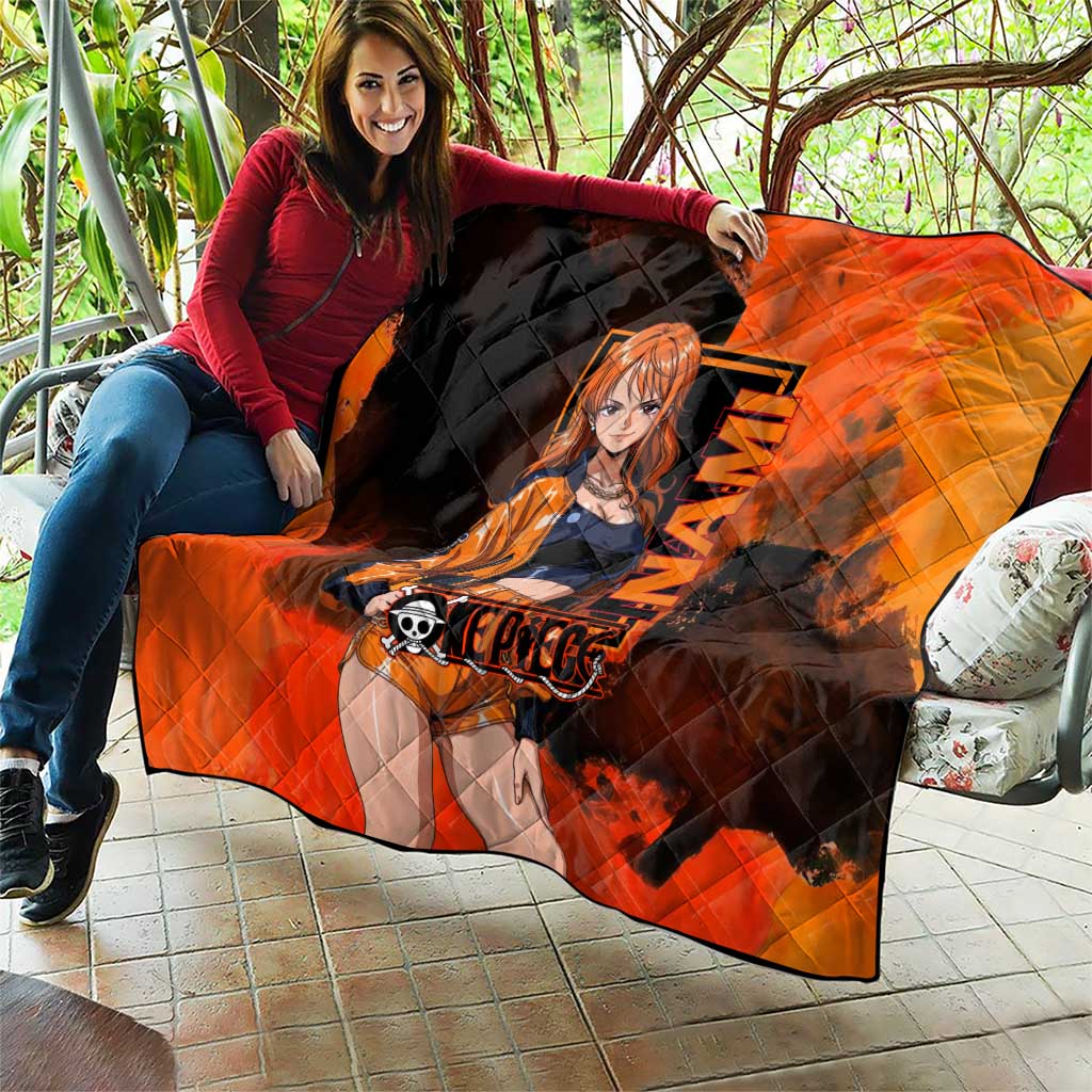 Nami One Piece Orange and Black Theme Quilt with Navigator Pose and Weather Staff Design - The Mazicc
