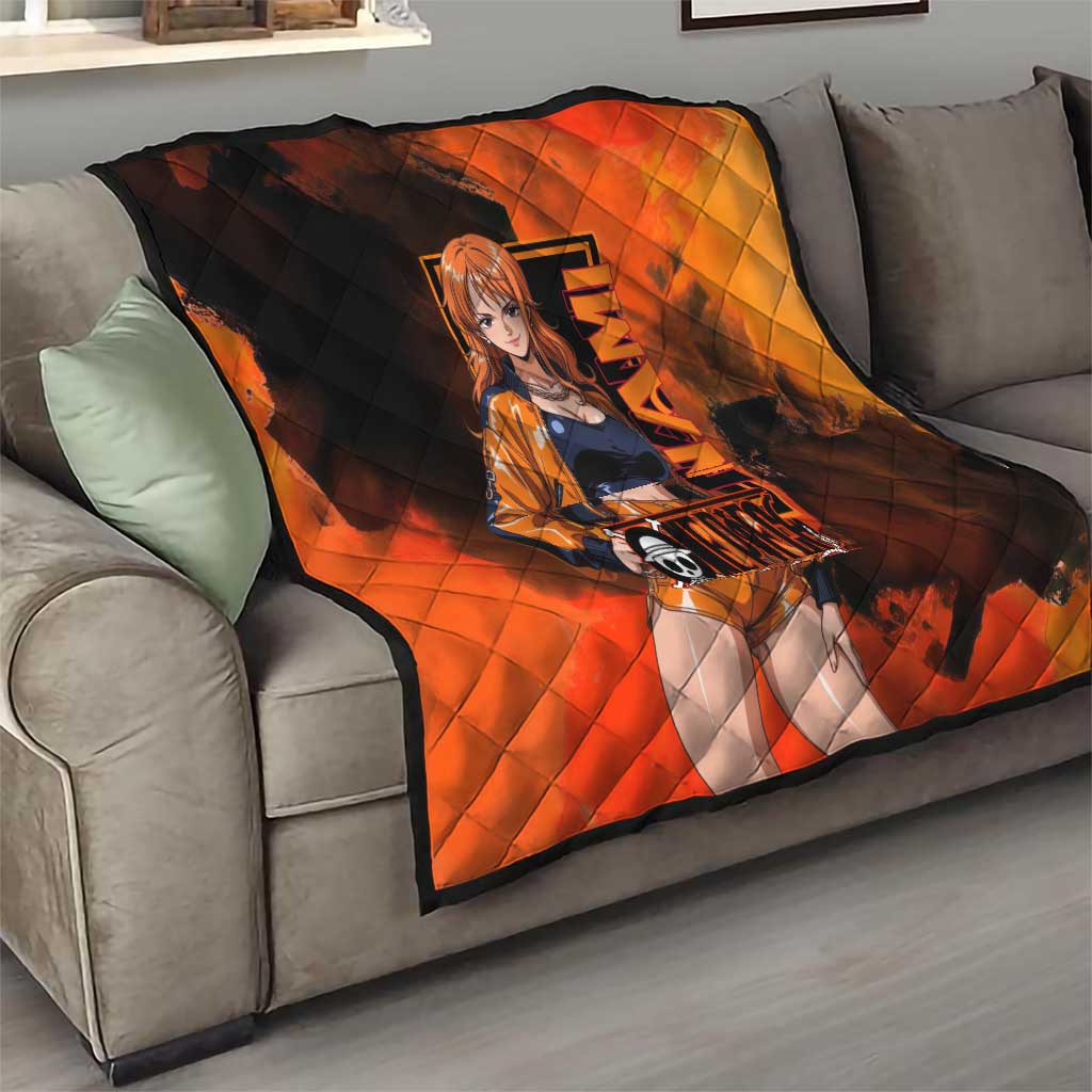 Nami One Piece Orange and Black Theme Quilt with Navigator Pose and Weather Staff Design - The Mazicc