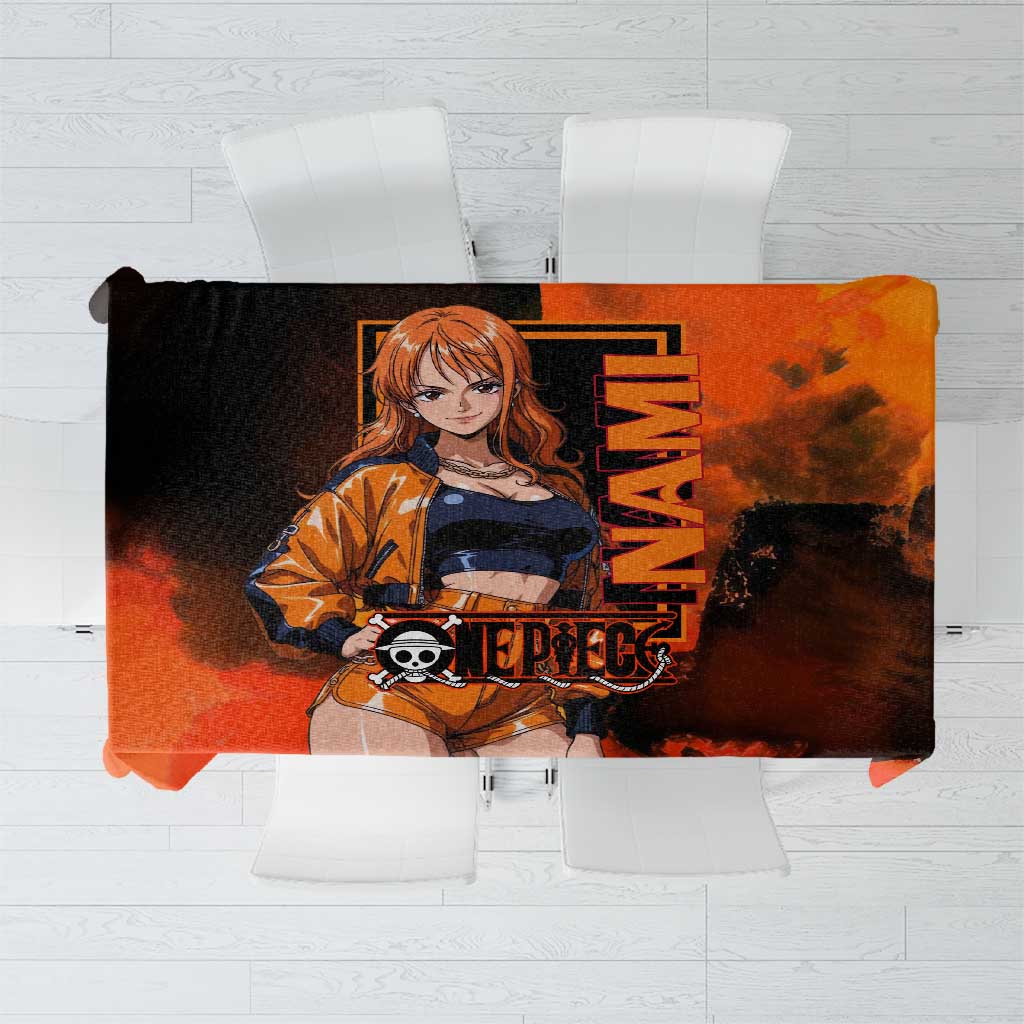 Nami One Piece Orange and Black Theme Tablecloth with Navigator Pose and Weather Staff Design - The Mazicc