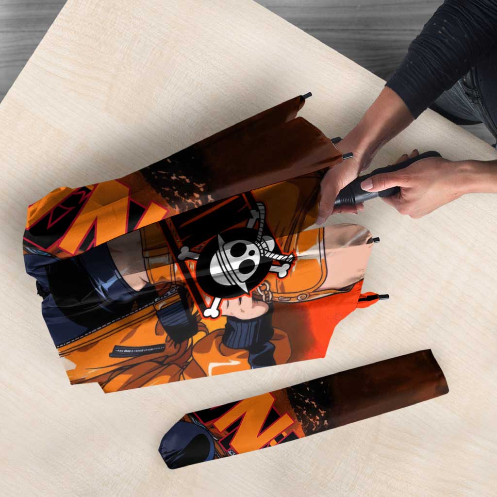 Nami One Piece Orange and Black Theme Umbrella with Navigator Pose and Weather Staff Design - The Mazicc