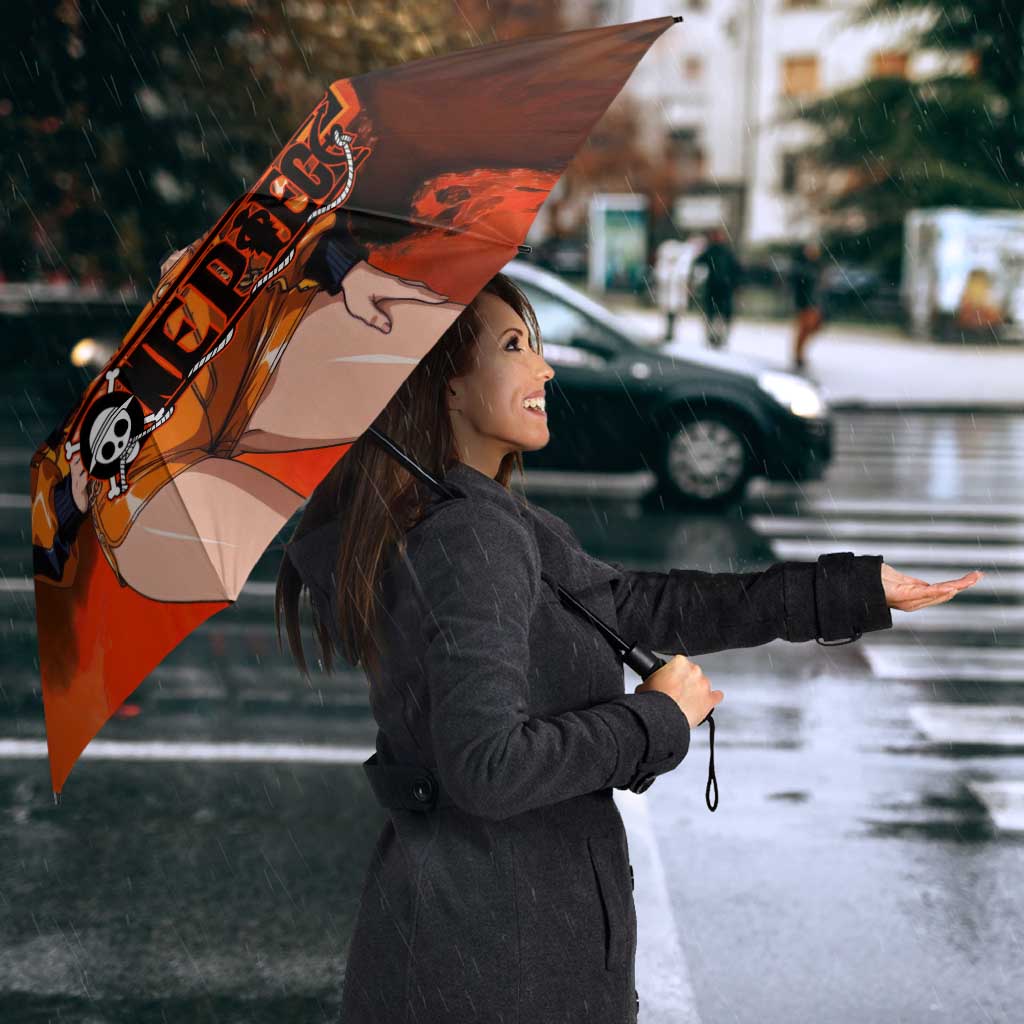 Nami One Piece Orange and Black Theme Umbrella with Navigator Pose and Weather Staff Design - The Mazicc