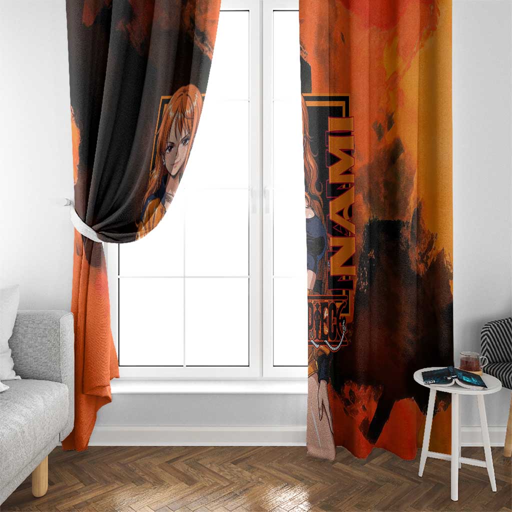 Nami One Piece Orange and Black Theme Window Curtain with Navigator Pose and Weather Staff Design - The Mazicc