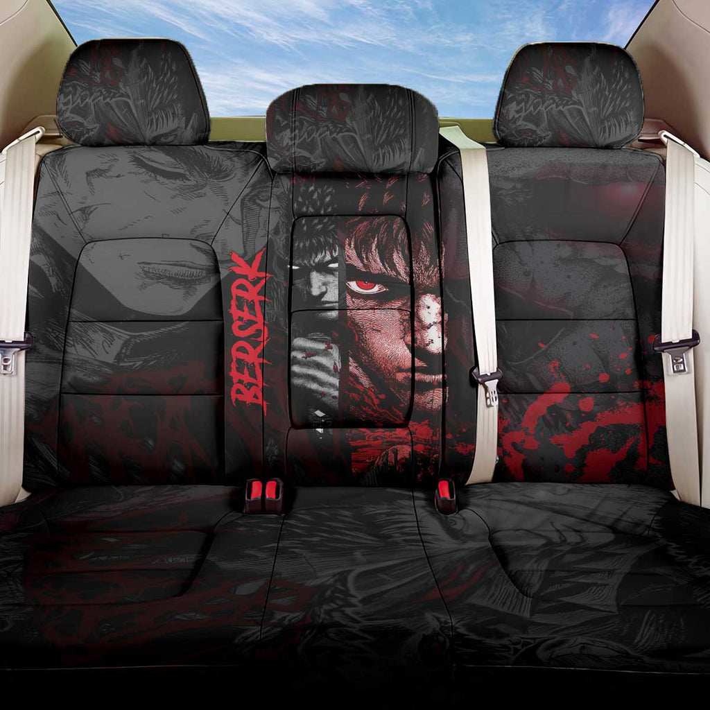 Guts Berserk Dark Theme Back Car Seat Cover with Blood Splatter and Intense Warrior Expression Design - The Mazicc