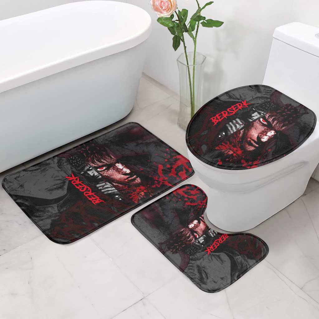 Guts Berserk Dark Theme Bathroom Set with Blood Splatter and Intense Warrior Expression Design - The Mazicc