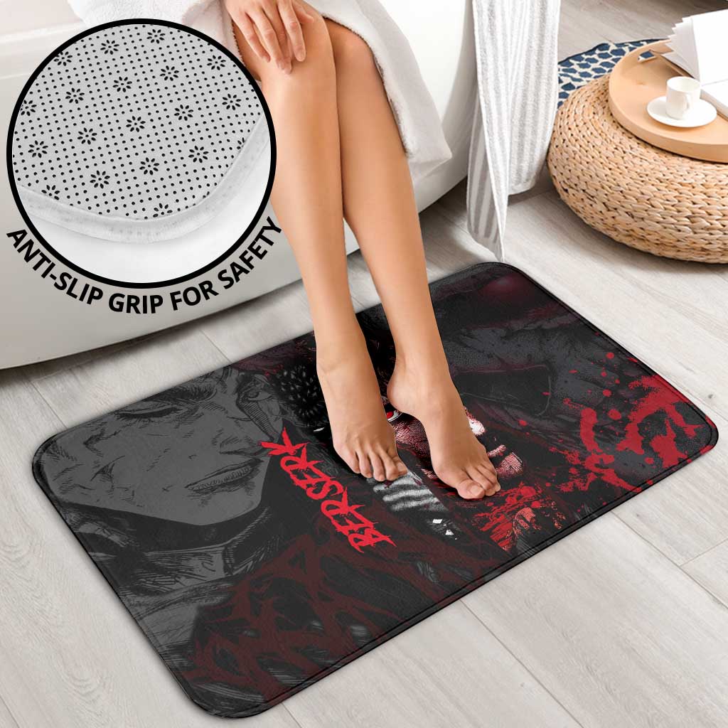 Guts Berserk Dark Theme Bathroom Set with Blood Splatter and Intense Warrior Expression Design - The Mazicc