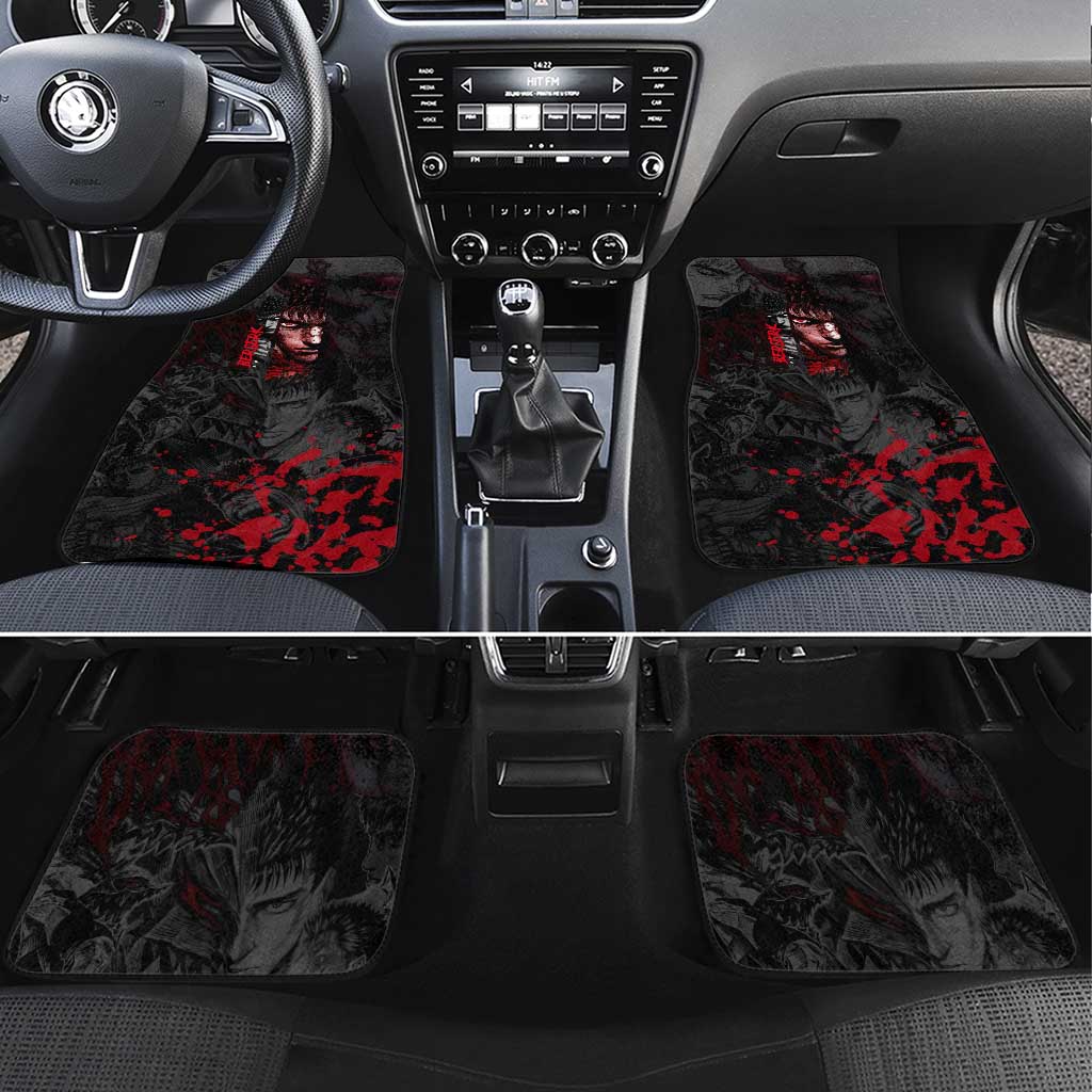 Guts Berserk Dark Theme Car Mats with Blood Splatter and Intense Warrior Expression Design - The Mazicc