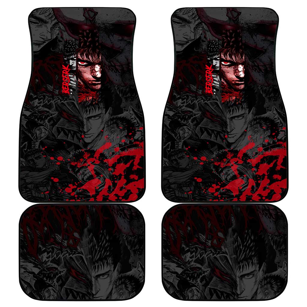 Guts Berserk Dark Theme Car Mats with Blood Splatter and Intense Warrior Expression Design - The Mazicc