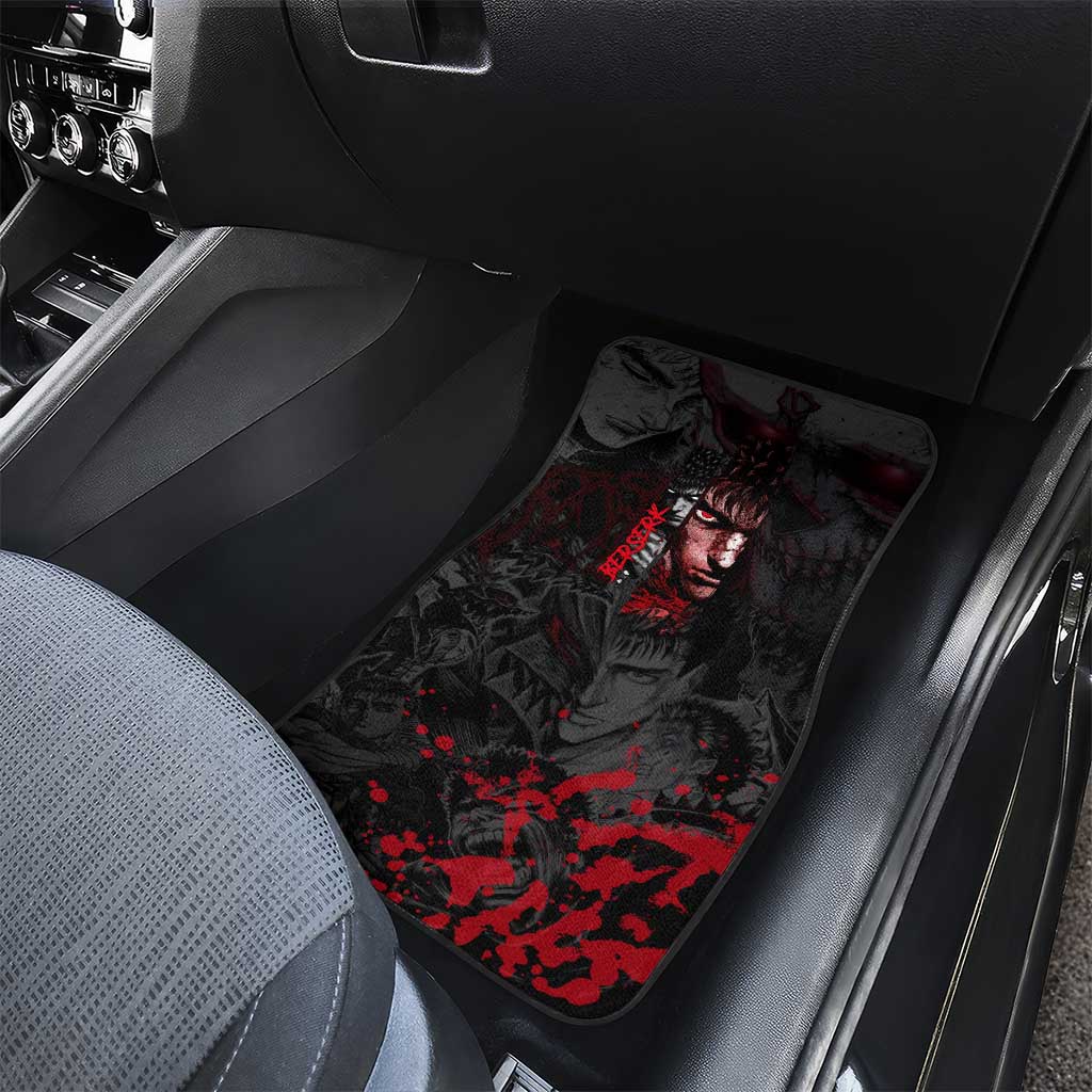 Guts Berserk Dark Theme Car Mats with Blood Splatter and Intense Warrior Expression Design - The Mazicc