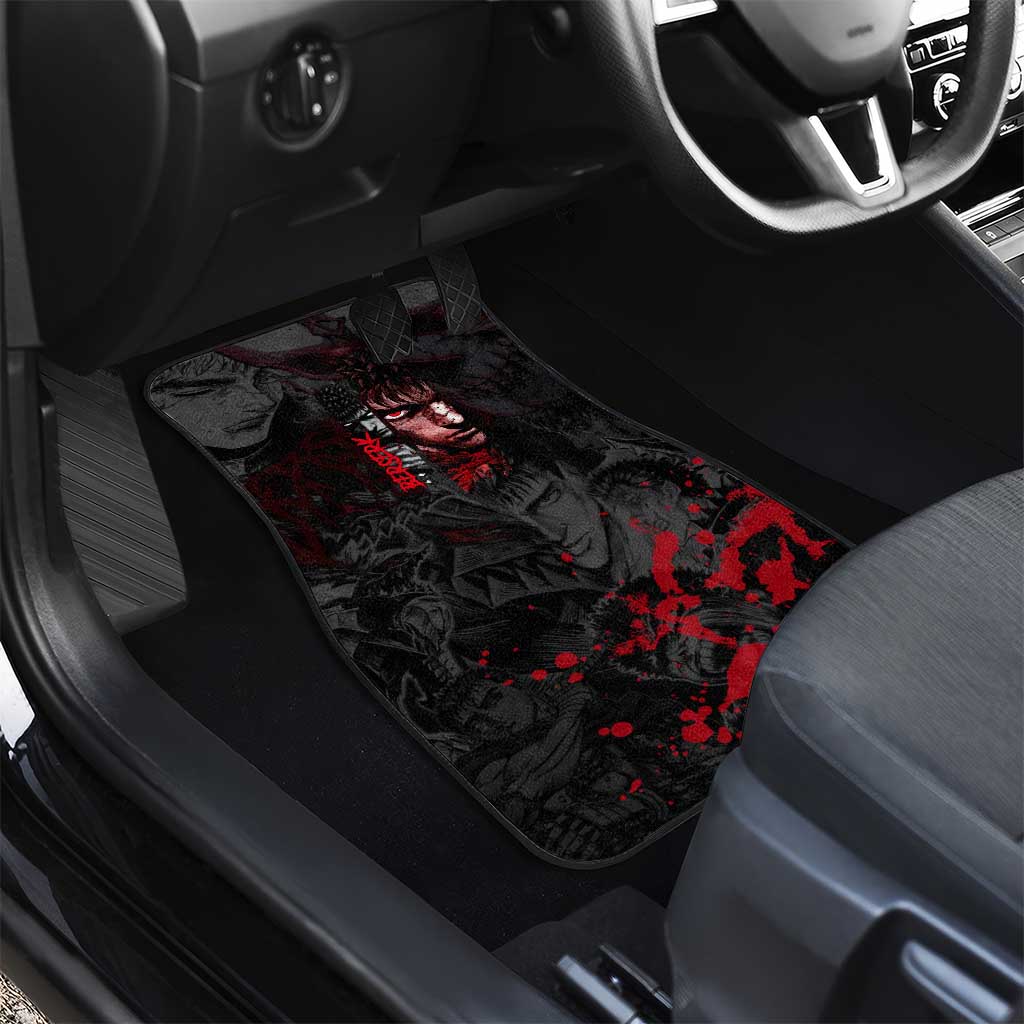 Guts Berserk Dark Theme Car Mats with Blood Splatter and Intense Warrior Expression Design - The Mazicc