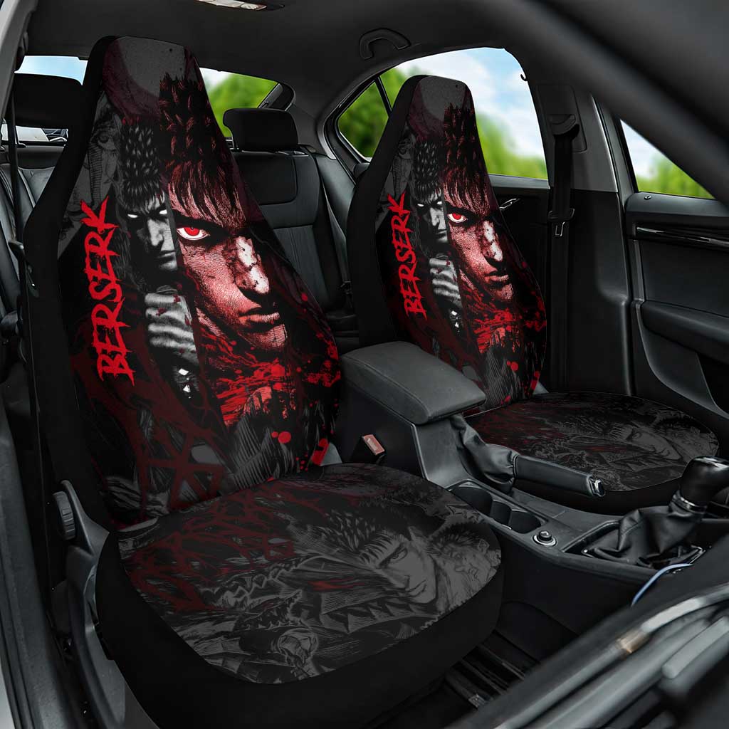 Guts Berserk Dark Theme Car Seat Cover with Blood Splatter and Intense Warrior Expression Design - The Mazicc