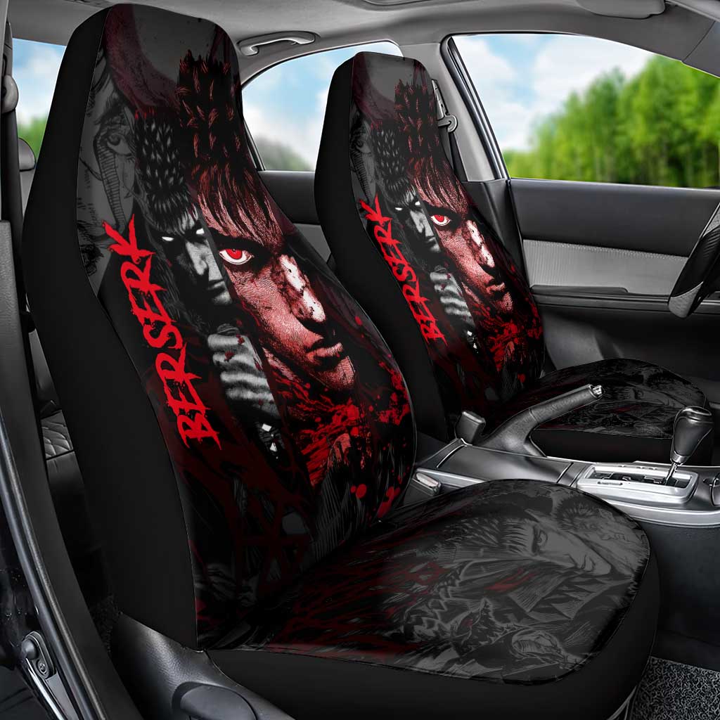 Guts Berserk Dark Theme Car Seat Cover with Blood Splatter and Intense Warrior Expression Design - The Mazicc
