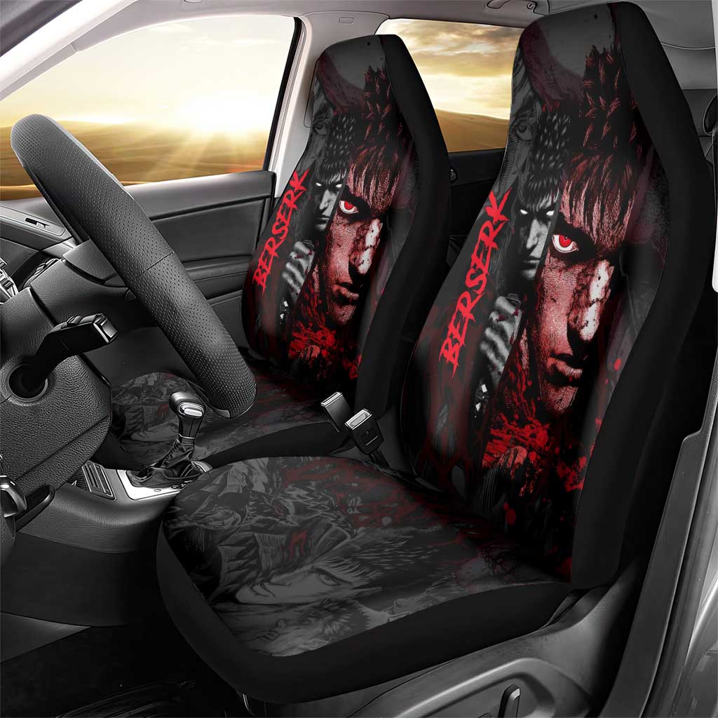 Guts Berserk Dark Theme Car Seat Cover with Blood Splatter and Intense Warrior Expression Design - The Mazicc
