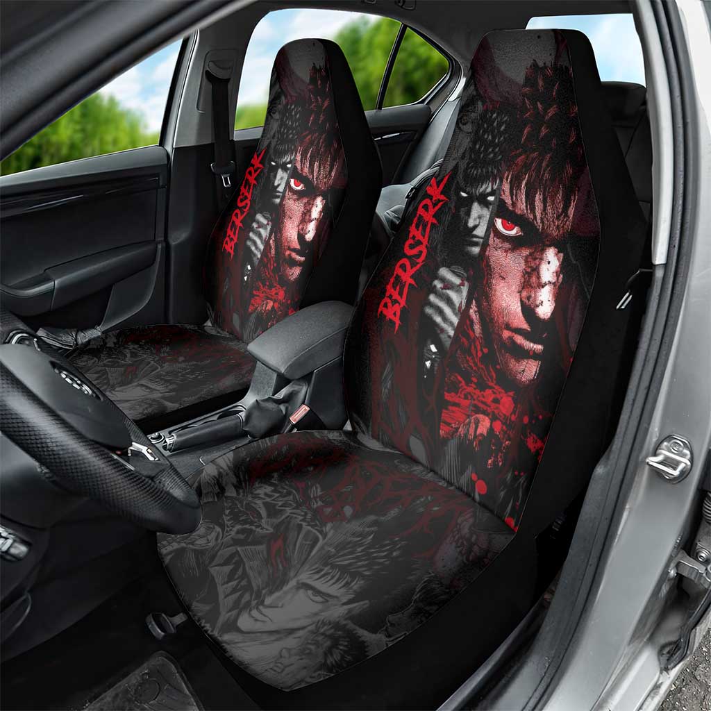 Guts Berserk Dark Theme Car Seat Cover with Blood Splatter and Intense Warrior Expression Design - The Mazicc