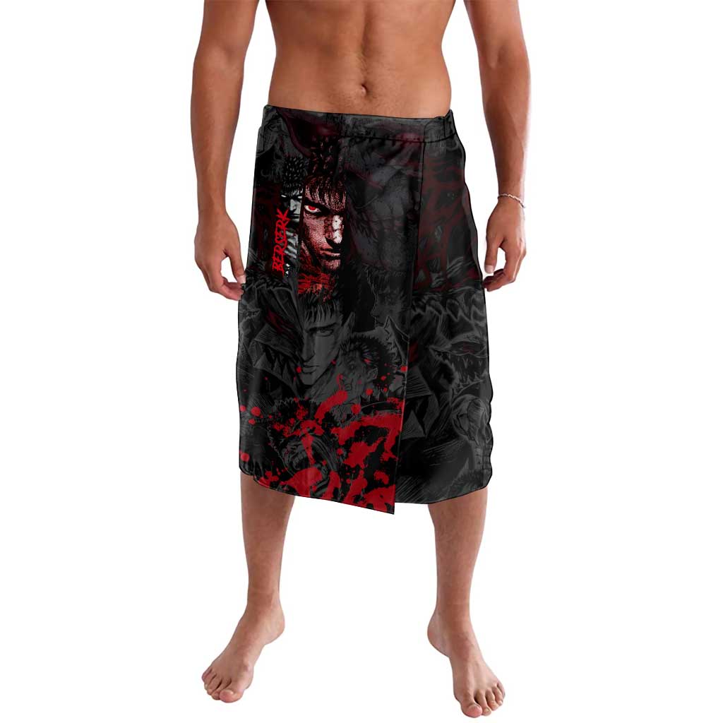 Guts Berserk Dark Theme Lavalava with Blood Splatter and Intense Warrior Expression Design - The Mazicc