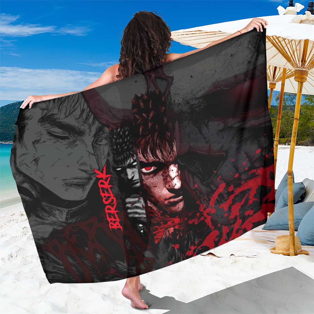 Guts Berserk Dark Theme Sarong with Blood Splatter and Intense Warrior Expression Design - The Mazicc