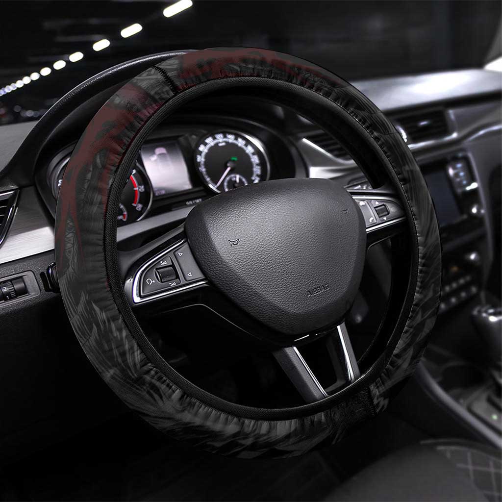 Guts Berserk Dark Theme Steering Wheel Cover with Blood Splatter and Intense Warrior Expression Design - The Mazicc