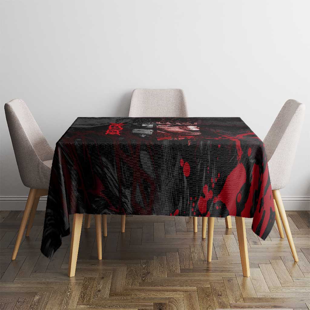 Guts Berserk Dark Theme Tablecloth with Blood Splatter and Intense Warrior Expression Design - The Mazicc