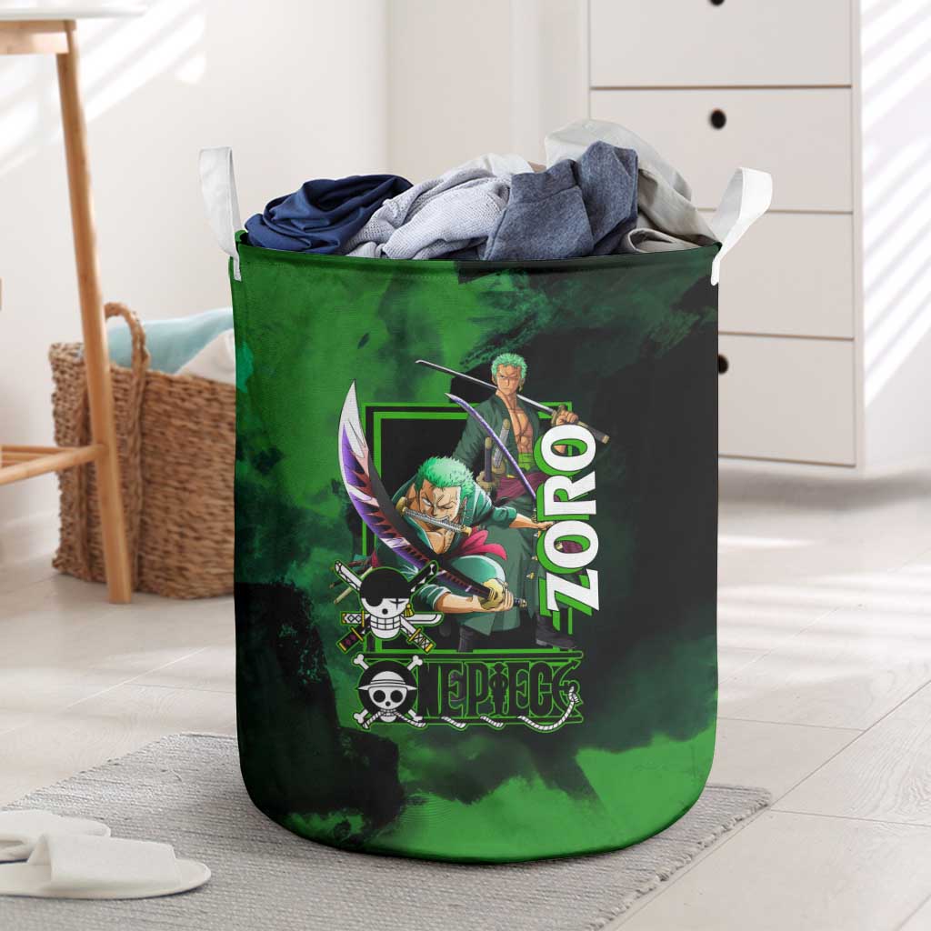 Zoro One Piece Green Theme Laundry Basket with Swordsman Pose and Three Sword Style Design - The Mazicc