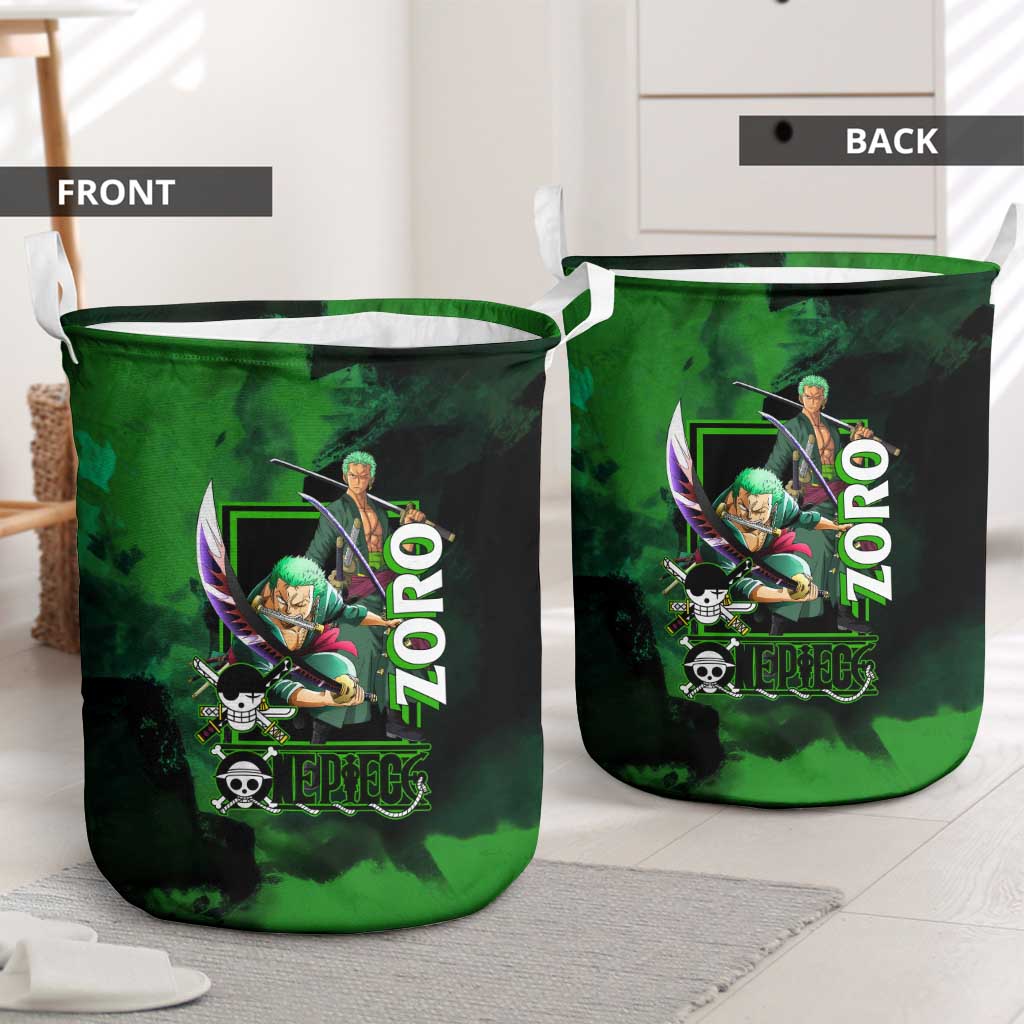 Zoro One Piece Green Theme Laundry Basket with Swordsman Pose and Three Sword Style Design - The Mazicc