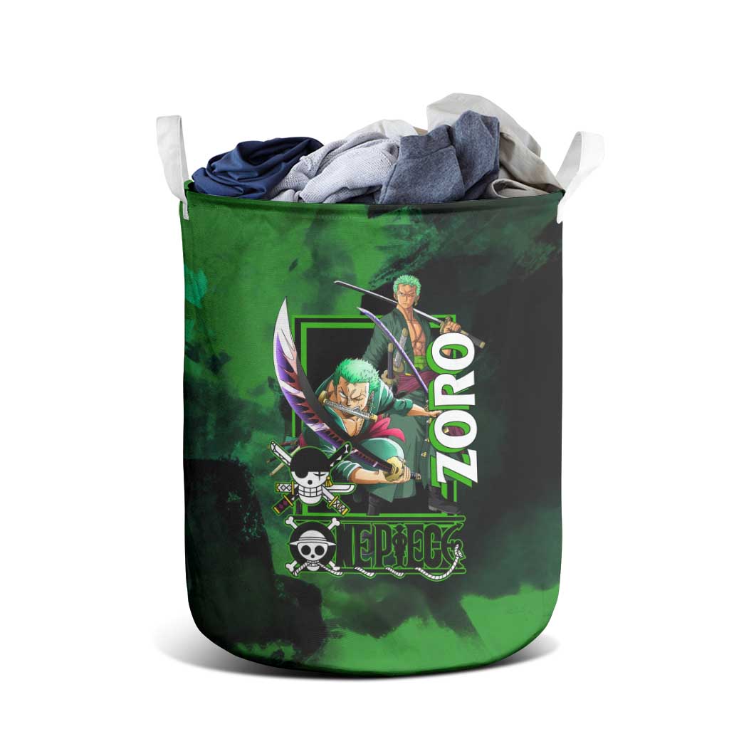 Zoro One Piece Green Theme Laundry Basket with Swordsman Pose and Three Sword Style Design - The Mazicc