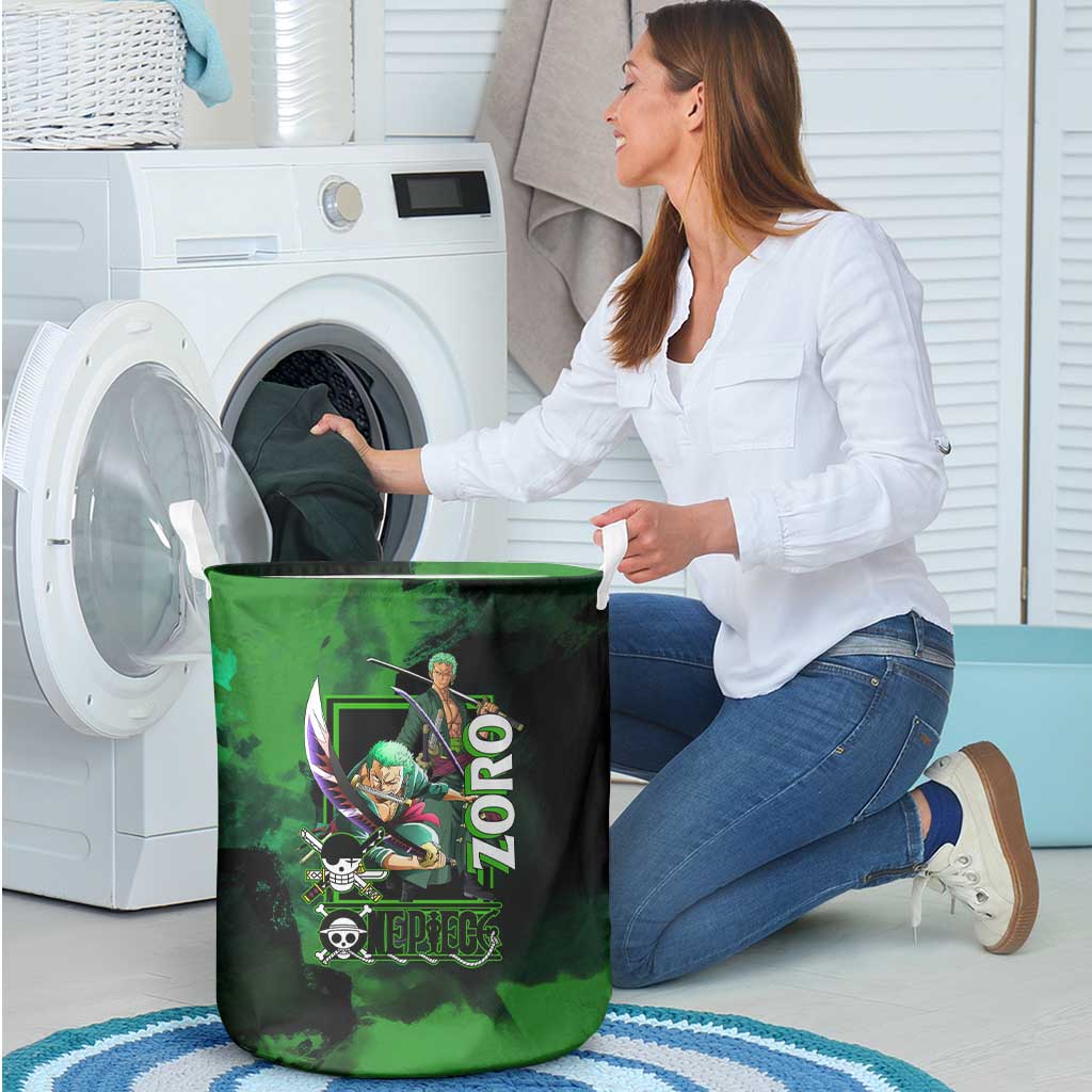Zoro One Piece Green Theme Laundry Basket with Swordsman Pose and Three Sword Style Design - The Mazicc