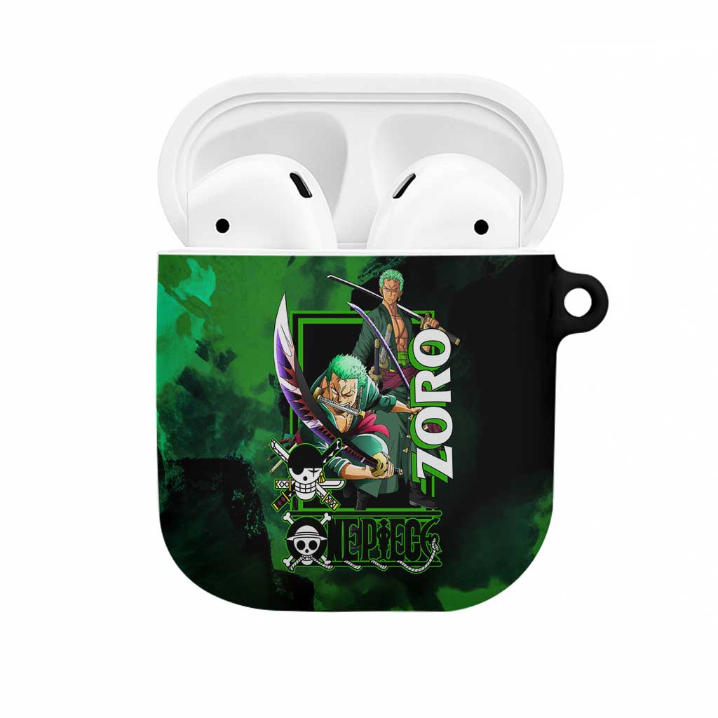 Zoro One Piece Green Theme AirPods Case with Swordsman Pose and Three Sword Style Design - The Mazicc