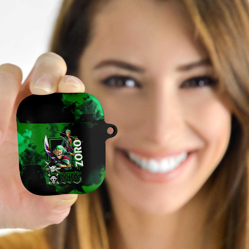 Zoro One Piece Green Theme AirPods Case with Swordsman Pose and Three Sword Style Design - The Mazicc