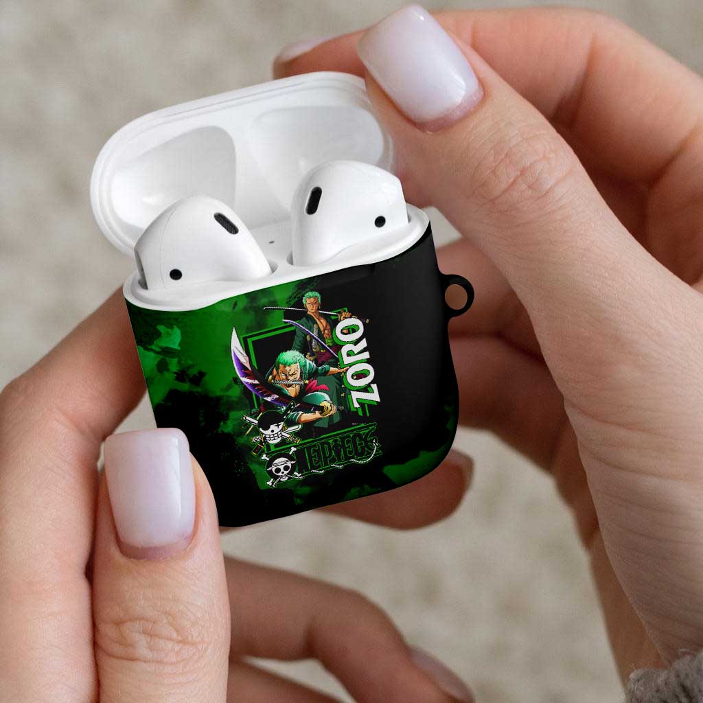 Zoro One Piece Green Theme AirPods Case with Swordsman Pose and Three Sword Style Design - The Mazicc