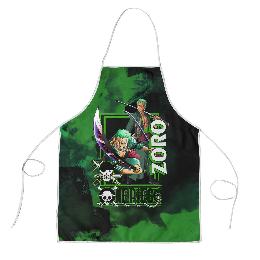 Zoro One Piece Green Theme Apron with Swordsman Pose and Three Sword Style Design - The Mazicc