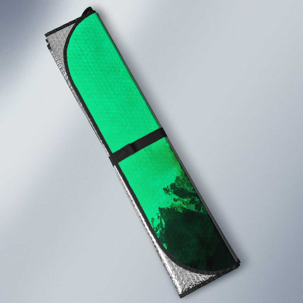 Zoro One Piece Green Theme Auto Sun Shade with Swordsman Pose and Three Sword Style Design - The Mazicc
