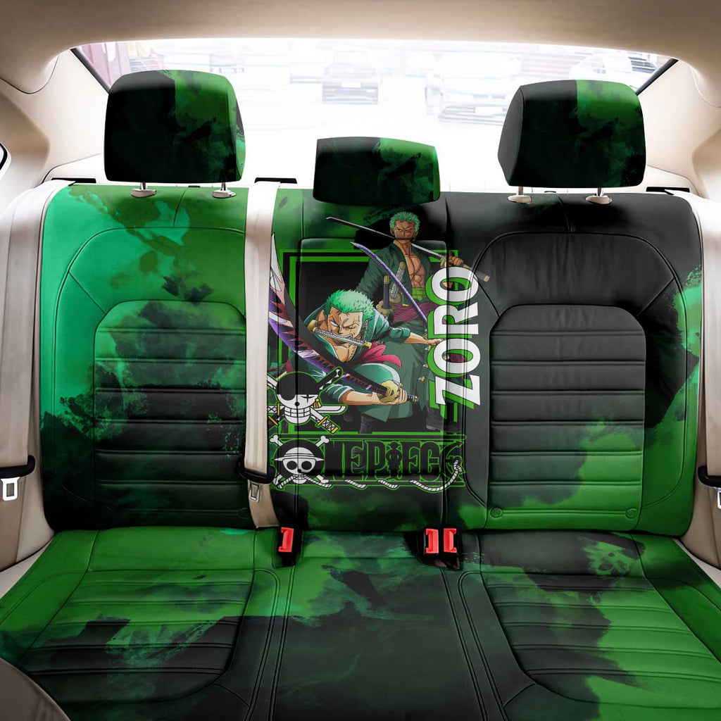 Zoro One Piece Green Theme Back Car Seat Cover with Swordsman Pose and Three Sword Style Design - The Mazicc