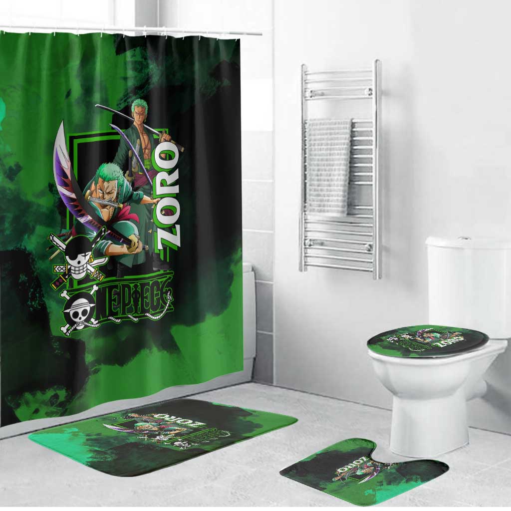 Zoro One Piece Green Theme Bathroom Set with Swordsman Pose and Three Sword Style Design - The Mazicc