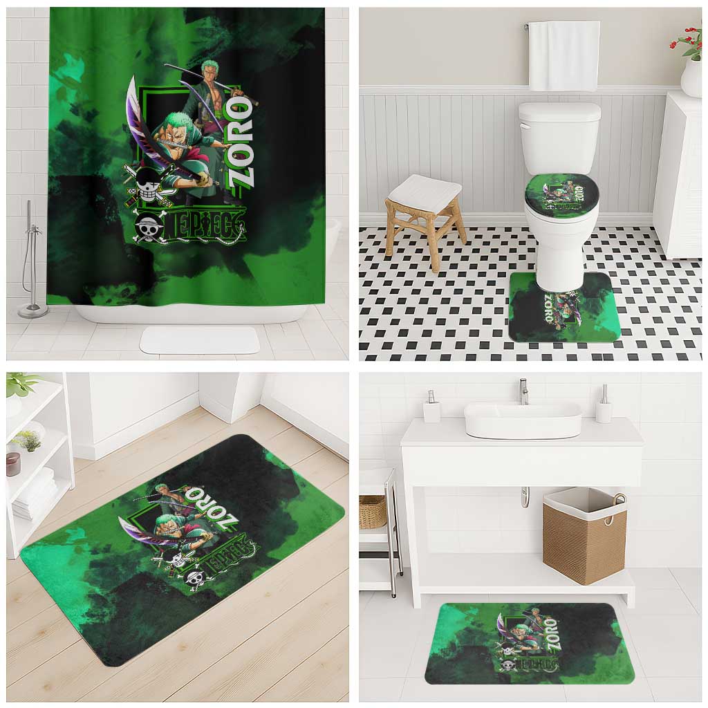 Zoro One Piece Green Theme Bathroom Set with Swordsman Pose and Three Sword Style Design - The Mazicc