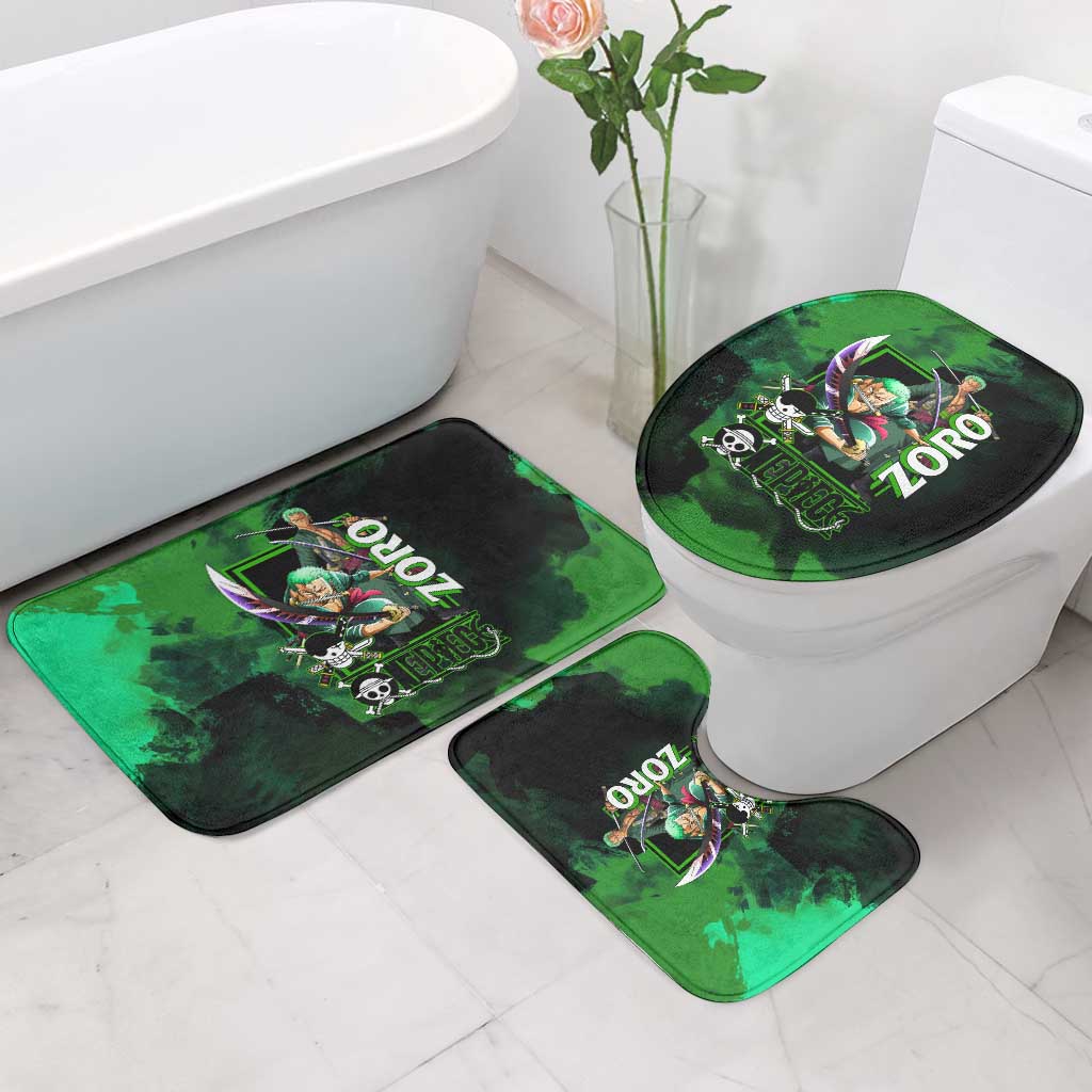 Zoro One Piece Green Theme Bathroom Set with Swordsman Pose and Three Sword Style Design - The Mazicc