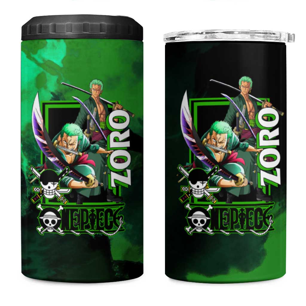 Zoro One Piece Green Theme 4 in 1 Can Cooler Tumbler with Swordsman Pose and Three Sword Style Design - The Mazicc