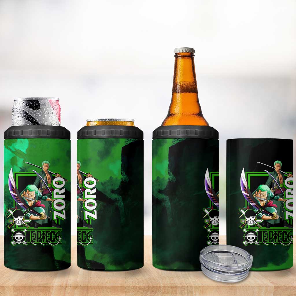 Zoro One Piece Green Theme 4 in 1 Can Cooler Tumbler with Swordsman Pose and Three Sword Style Design - The Mazicc