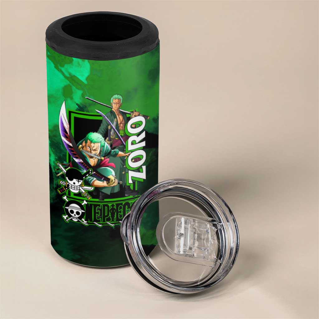 Zoro One Piece Green Theme 4 in 1 Can Cooler Tumbler with Swordsman Pose and Three Sword Style Design - The Mazicc