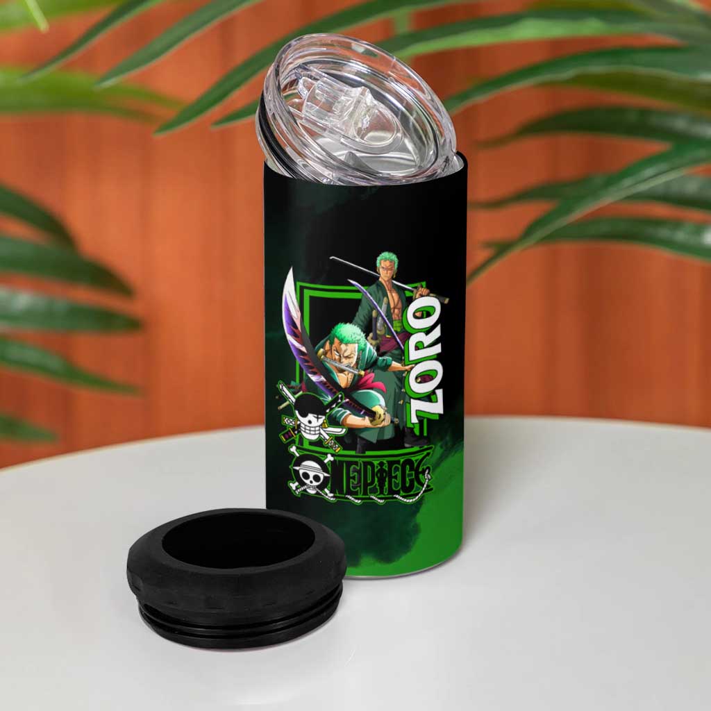 Zoro One Piece Green Theme 4 in 1 Can Cooler Tumbler with Swordsman Pose and Three Sword Style Design - The Mazicc