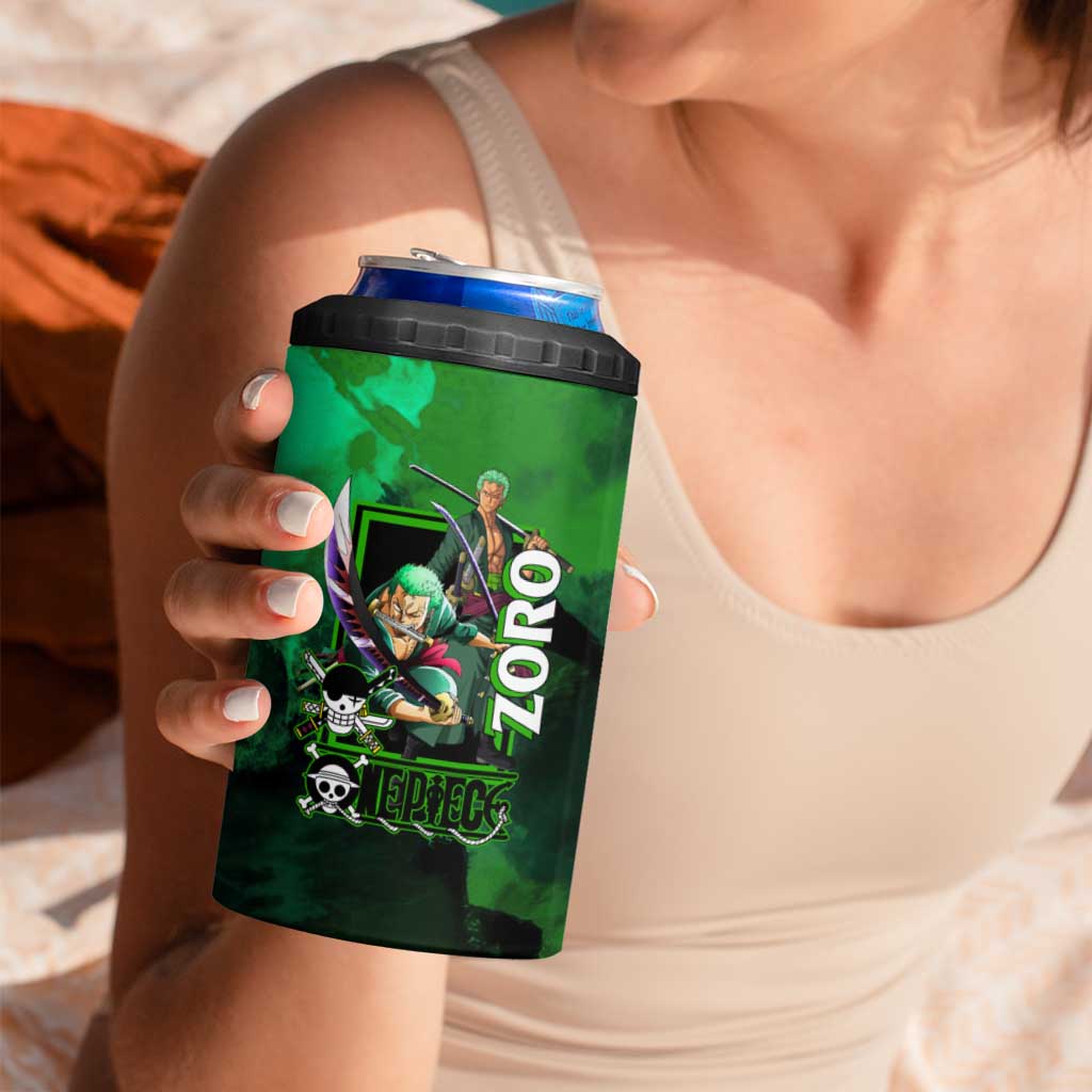 Zoro One Piece Green Theme 4 in 1 Can Cooler Tumbler with Swordsman Pose and Three Sword Style Design - The Mazicc