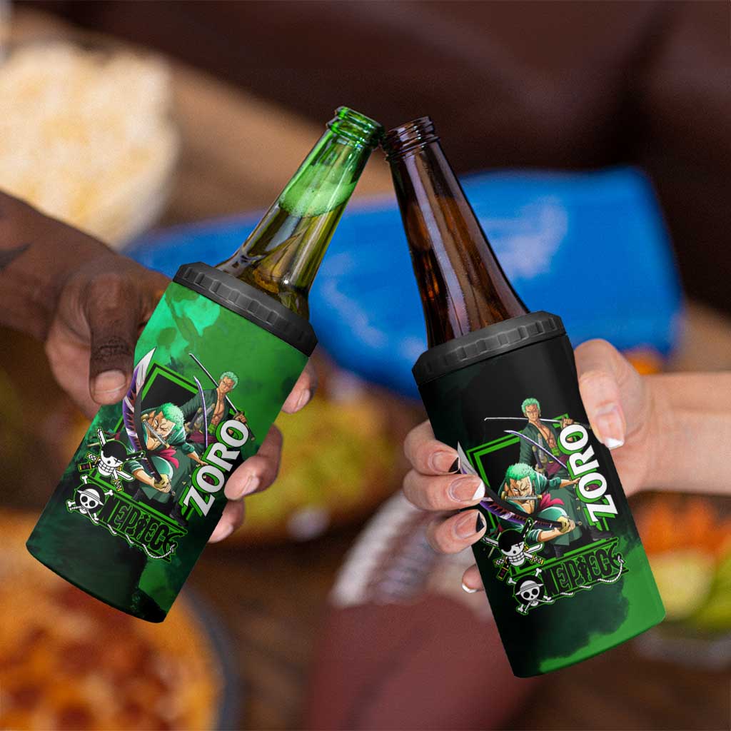 Zoro One Piece Green Theme 4 in 1 Can Cooler Tumbler with Swordsman Pose and Three Sword Style Design - The Mazicc