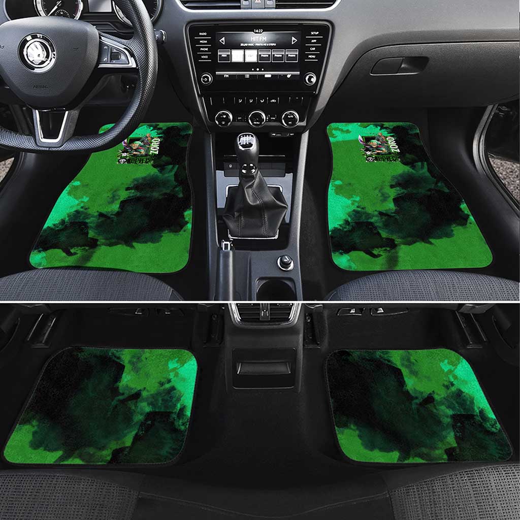 Zoro One Piece Green Theme Car Mats with Swordsman Pose and Three Sword Style Design - The Mazicc