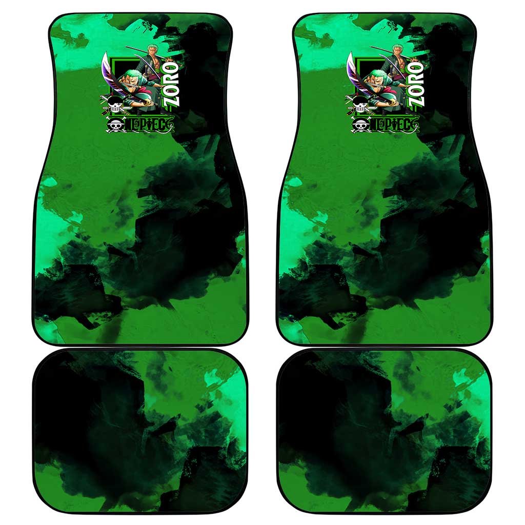 Zoro One Piece Green Theme Car Mats with Swordsman Pose and Three Sword Style Design - The Mazicc
