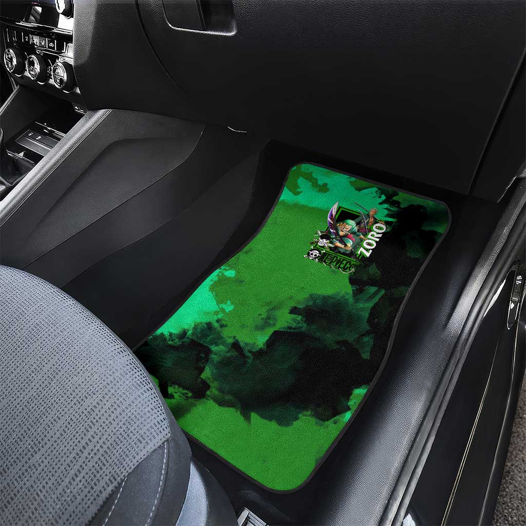 Zoro One Piece Green Theme Car Mats with Swordsman Pose and Three Sword Style Design - The Mazicc