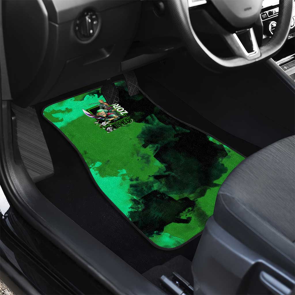Zoro One Piece Green Theme Car Mats with Swordsman Pose and Three Sword Style Design - The Mazicc