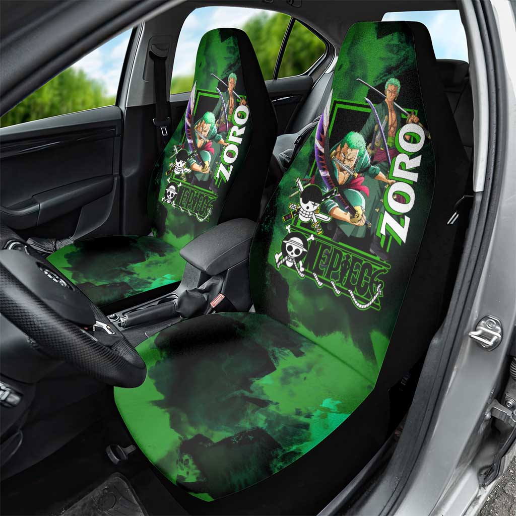 Zoro One Piece Green Theme Car Seat Cover with Swordsman Pose and Three Sword Style Design - The Mazicc