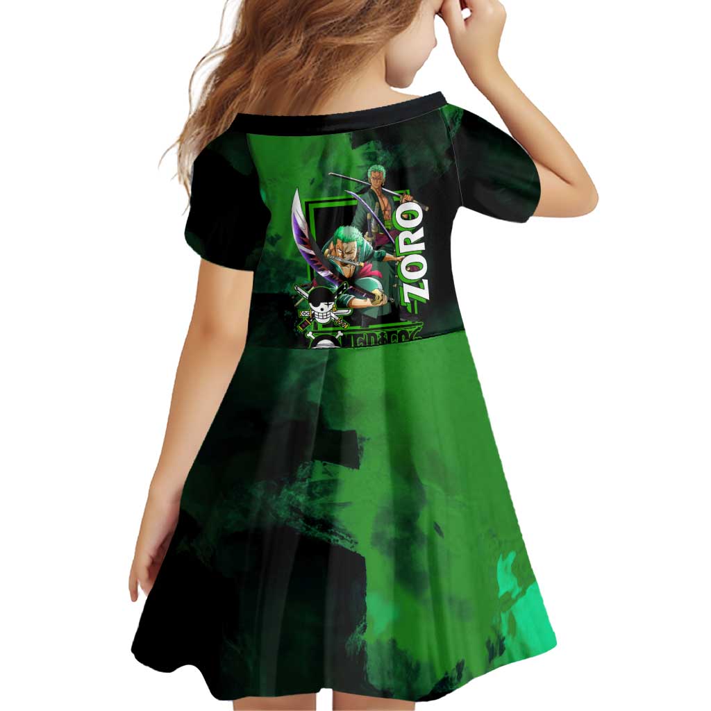 Zoro One Piece Green Theme Family Matching Puletasi and Hawaiian Shirt with Swordsman Pose and Three Sword Style Design