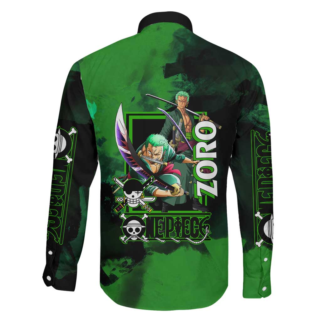 Zoro One Piece Green Theme Family Matching Puletasi and Hawaiian Shirt with Swordsman Pose and Three Sword Style Design