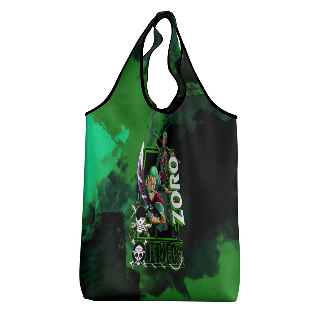 Zoro One Piece Green Theme Grocery Bag with Swordsman Pose and Three Sword Style Design - The Mazicc